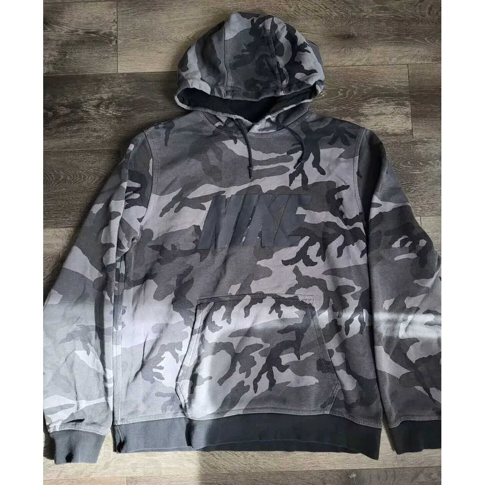 Nike Mens Camouflage Camo Pullover Hoodie Jacket‎ Spellout Gray Size Large